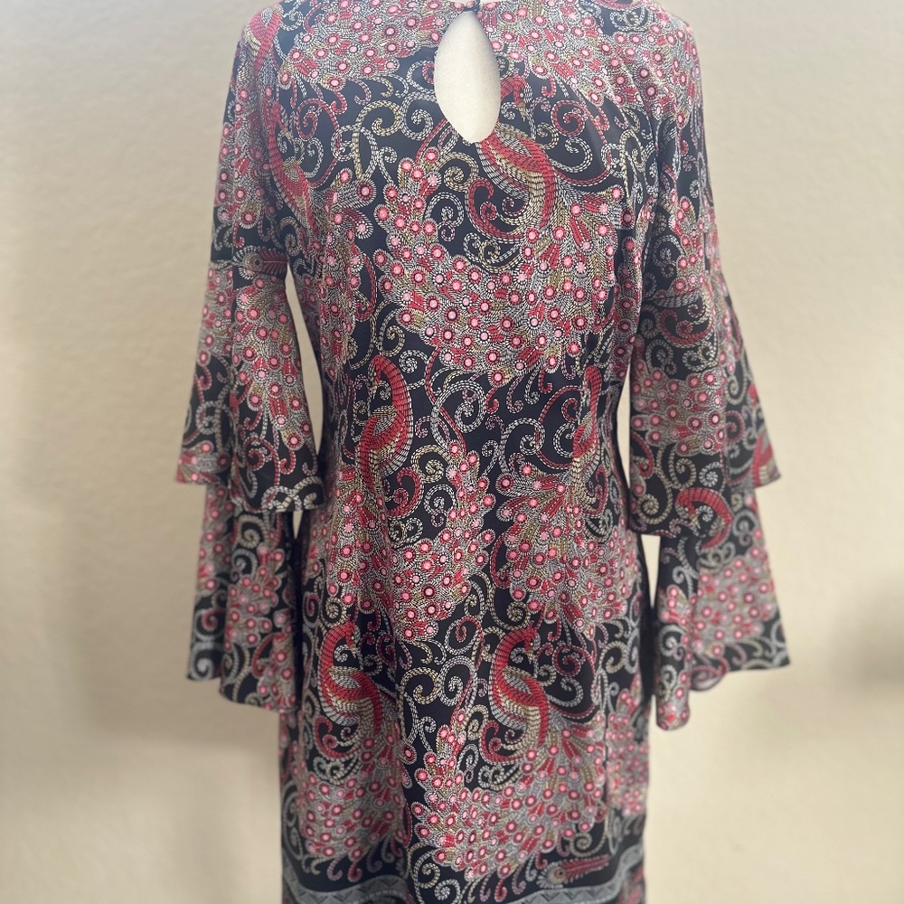 NANETTE LEPORE PAISLEY TIERED FLUTTER SLEEVE DRESS